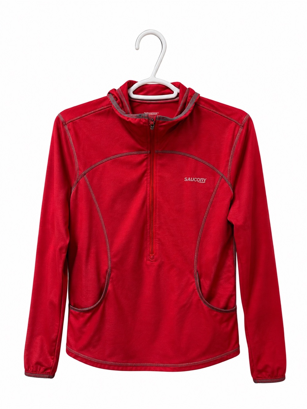 Saucony Red Half Zip Running Hoodie Jacket Front Pockets Medium
